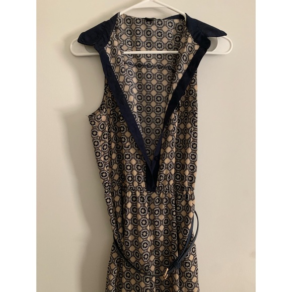 Belted Taupe and Navy Patterned Jumpsuit - Picture 1 of 4